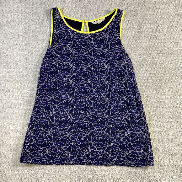 Banana Republic Navy Lace Sleeveless Blouse with Neon Trim - Size M - Picture 1 of 5